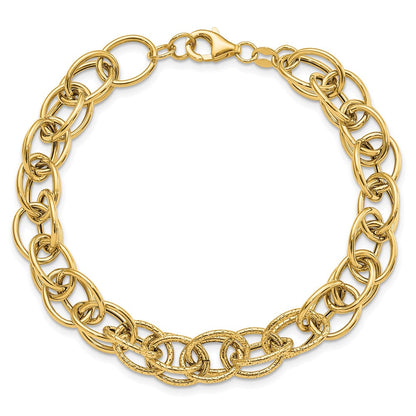 14K Gelbgold Poliert Strukturiert Fantasieglieder Armband