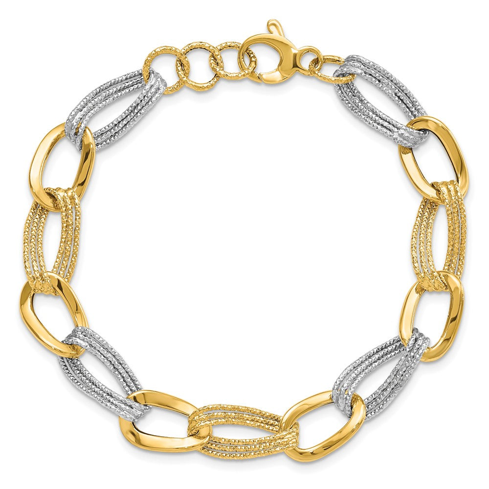 8 Zoll 14K Bicolor Poliert Fantasieglieder Armband