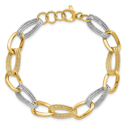 8 Zoll 14K Bicolor Poliert Fantasieglieder Armband