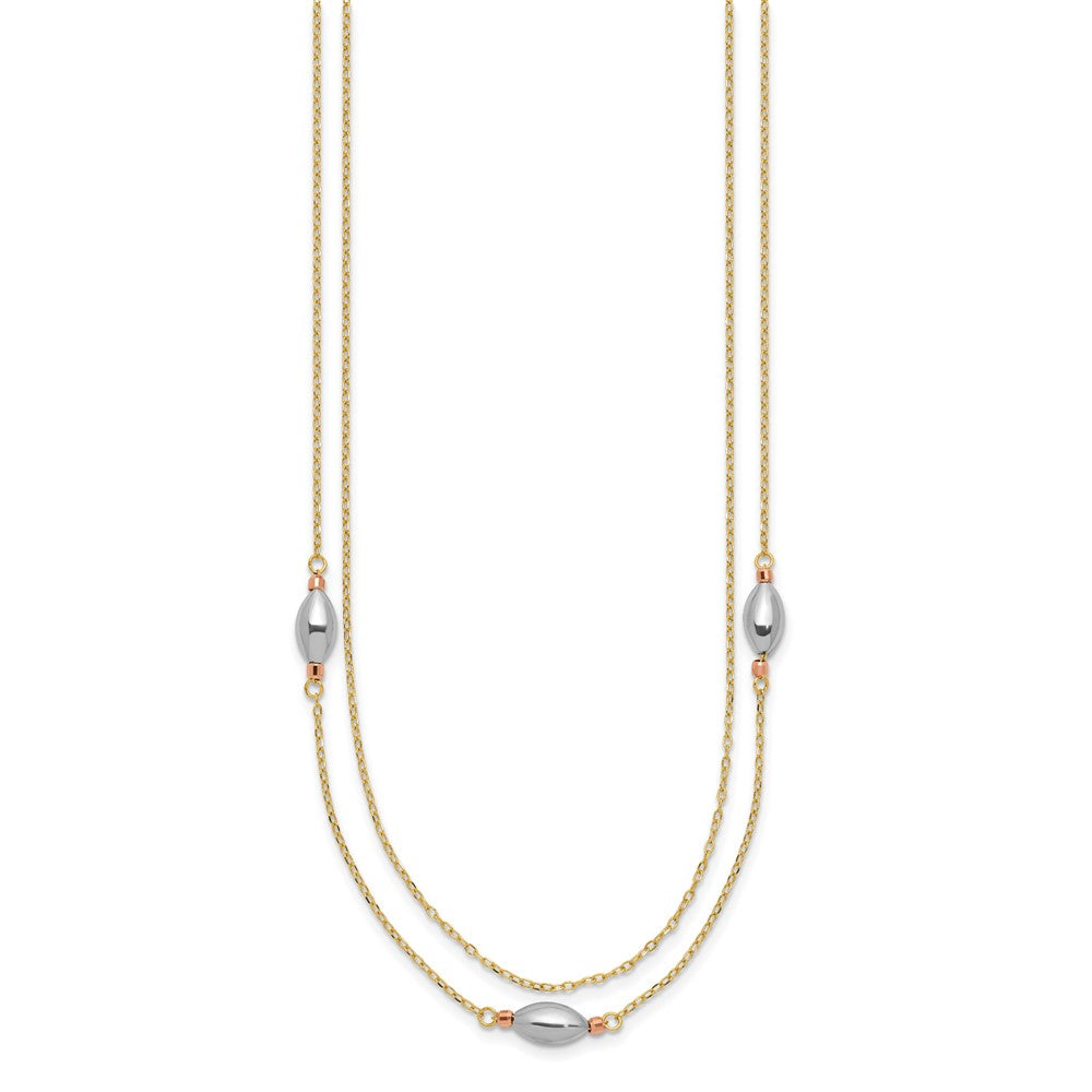 14K Tricolor 2 Strang mit Puff Perlen mit 2 in Verlängerung Halskette