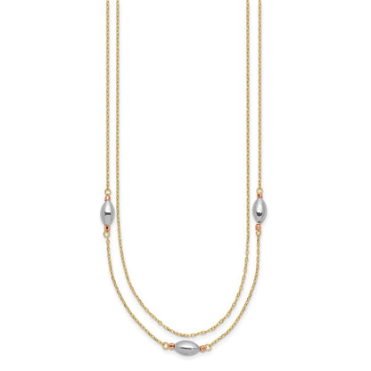 14K Tricolor 2 Strang mit Puff Perlen mit 2 in Verlängerung Halskette