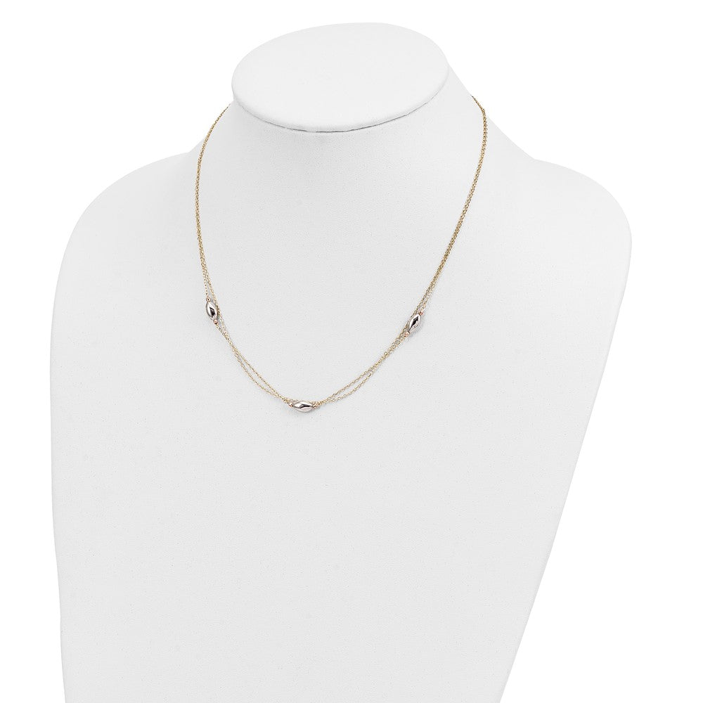 14K Tricolor 2 Strang mit Puff Perlen mit 2 in Verlängerung Halskette
