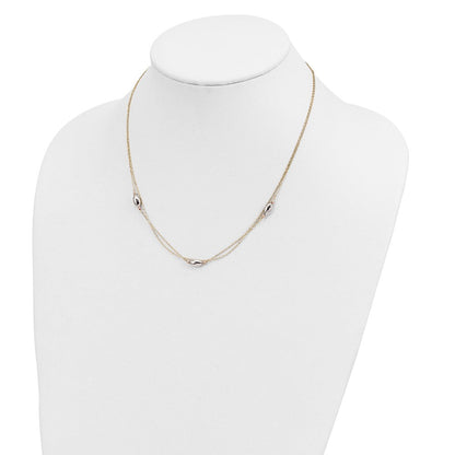 14K Tricolor 2 Strang mit Puff Perlen mit 2 in Verlängerung Halskette