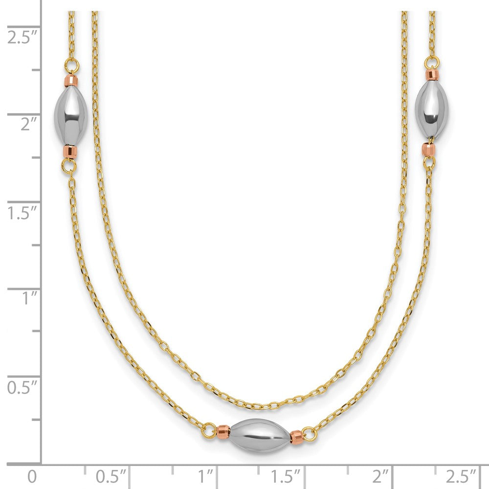 14K Tricolor 2 Strang mit Puff Perlen mit 2 in Verlängerung Halskette