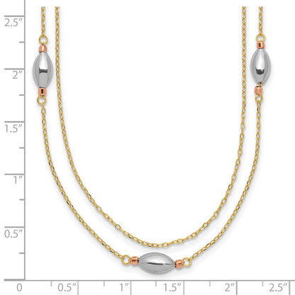 14K Tricolor 2 Strang mit Puff Perlen mit 2 in Verlängerung Halskette