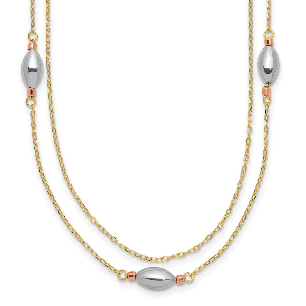 14K Tricolor 2 Strang mit Puff Perlen mit 2 in Verlängerung Halskette