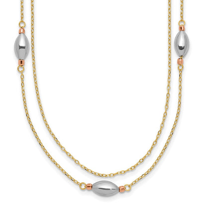 14K Tricolor 2 Strang mit Puff Perlen mit 2 in Verlängerung Halskette