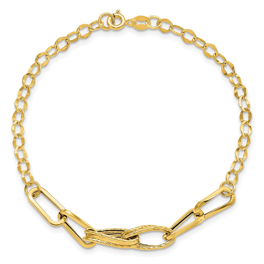 14K Gelbgold Gold Poliert Strukturiert Fantasieglieder Gliederarmband