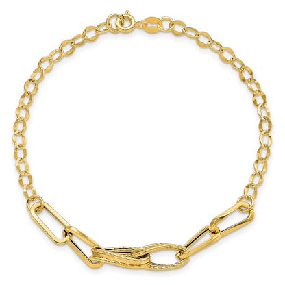 14K Gelbgold Gold Poliert Strukturiert Fantasieglieder Gliederarmband