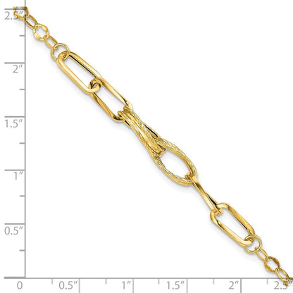 14K Gelbgold Gold Poliert Strukturiert Fantasieglieder Gliederarmband