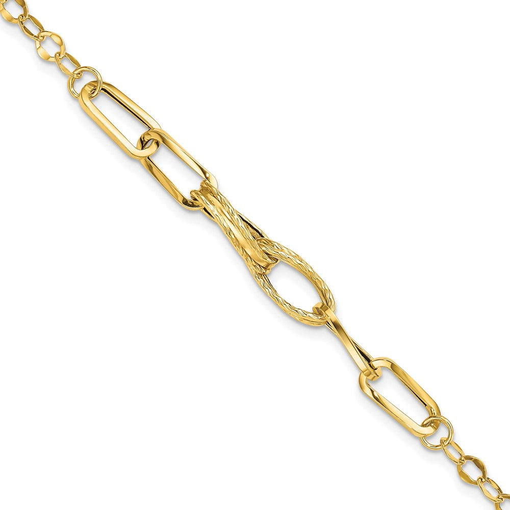 14K Gelbgold Gold Poliert Strukturiert Fantasieglieder Gliederarmband