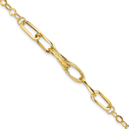 14K Gelbgold Gold Poliert Strukturiert Fantasieglieder Gliederarmband