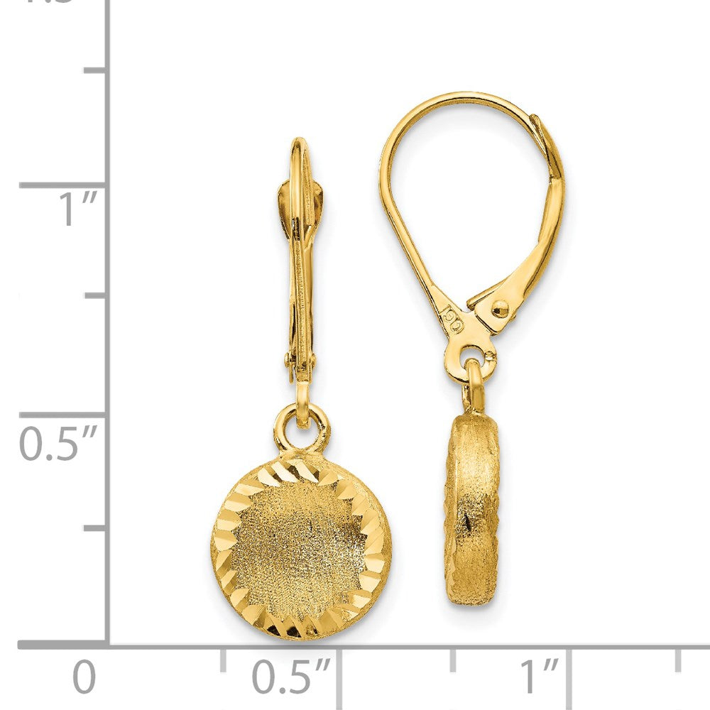 14K Gelbgold Gebürstet und Poliert Diamantiert Kreis Ohrhänger mit Brisur