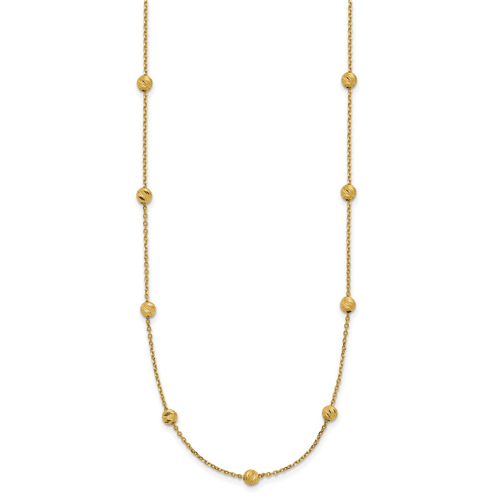 14K Gelbgold 14ky Diamantiert Perlen Station Halskette
