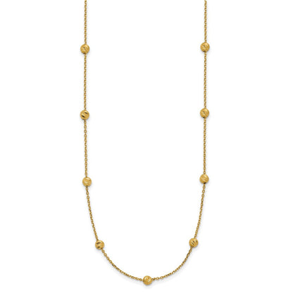 14K Gelbgold 14ky Diamantiert Perlen Station Halskette