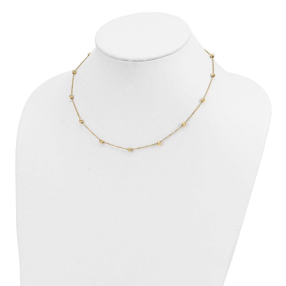 14K Gelbgold 14ky Diamantiert Perlen Station Halskette