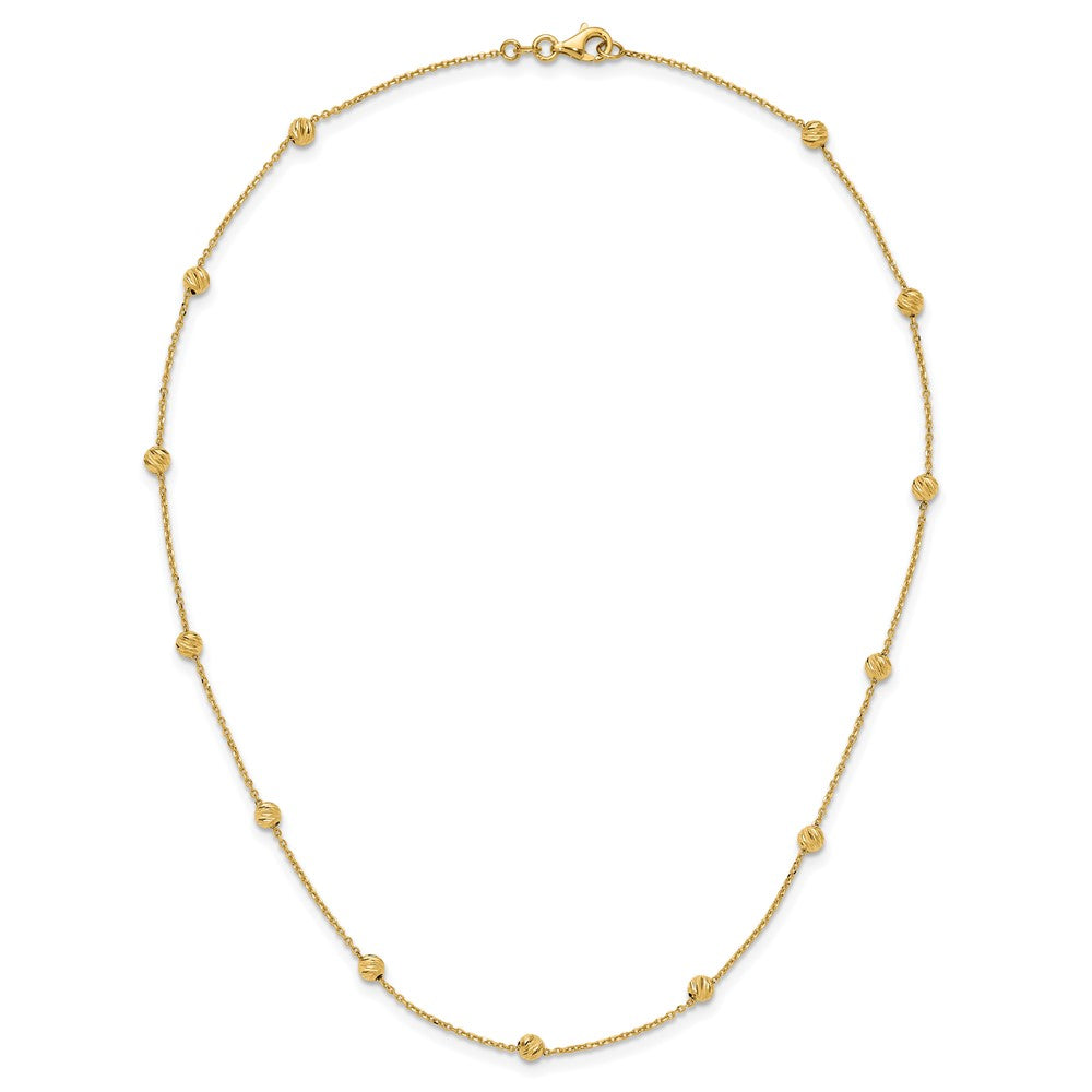 14K Gelbgold 14ky Diamantiert Perlen Station Halskette
