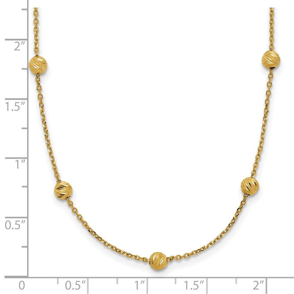 14K Gelbgold 14ky Diamantiert Perlen Station Halskette