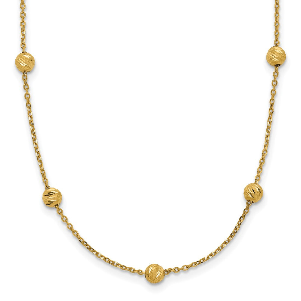 14K Gelbgold 14ky Diamantiert Perlen Station Halskette