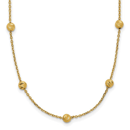 14K Gelbgold 14ky Diamantiert Perlen Station Halskette