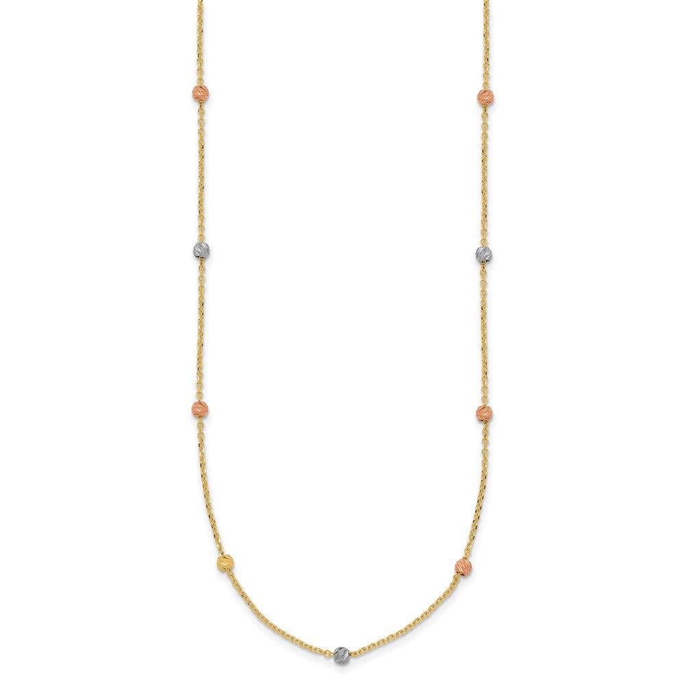 14K Tricolor Poliert & Diamantiert Gekugelt Halskette