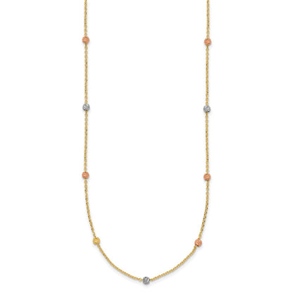 14K Tricolor Poliert & Diamantiert Gekugelt Halskette