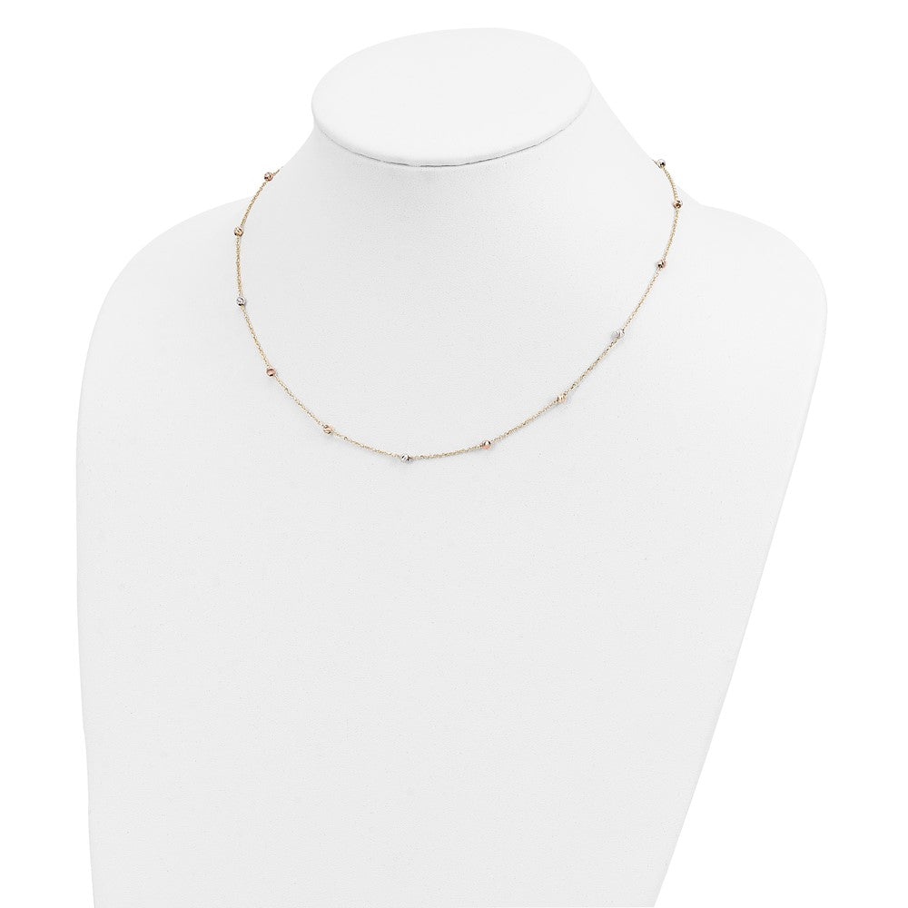 14K Tricolor Poliert & Diamantiert Gekugelt Halskette