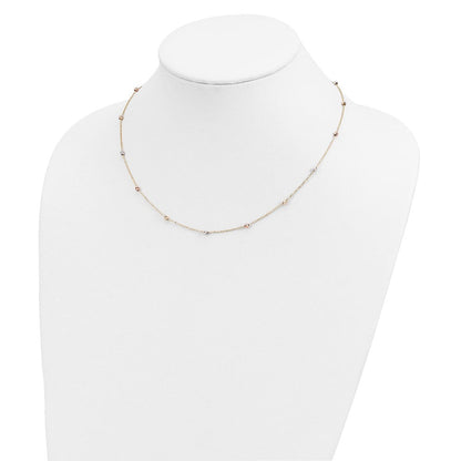 14K Tricolor Poliert & Diamantiert Gekugelt Halskette