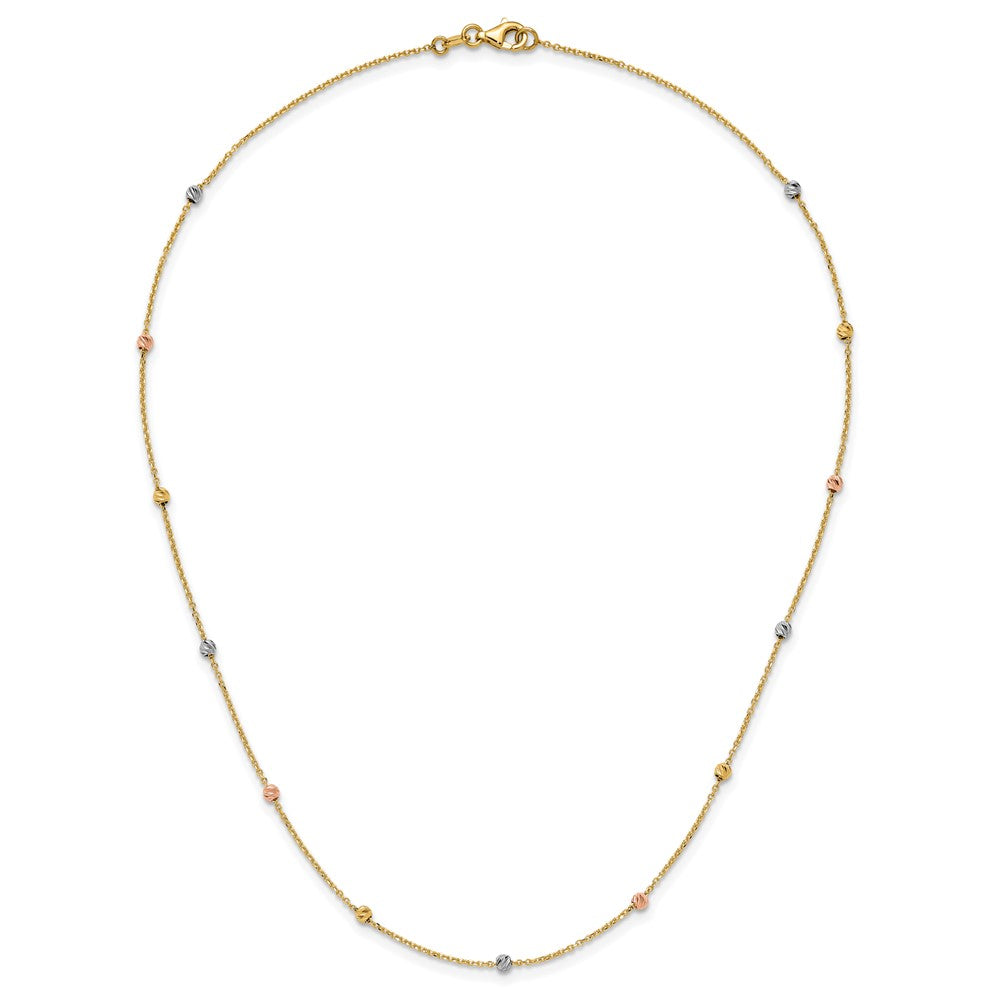 14K Tricolor Poliert & Diamantiert Gekugelt Halskette