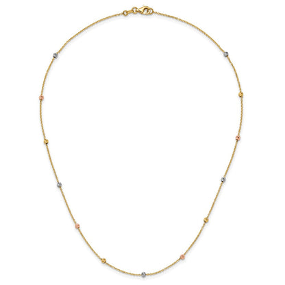14K Tricolor Poliert & Diamantiert Gekugelt Halskette