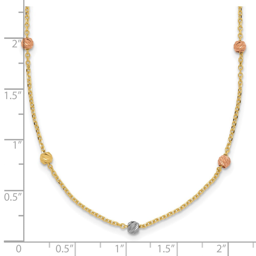 14K Tricolor Poliert & Diamantiert Gekugelt Halskette