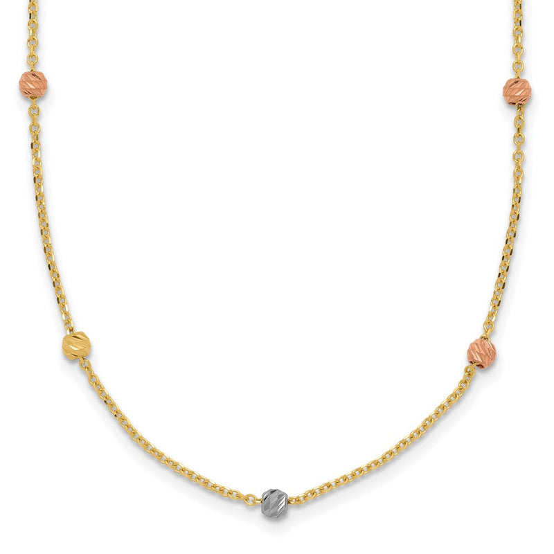 14K Tricolor Poliert & Diamantiert Gekugelt Halskette
