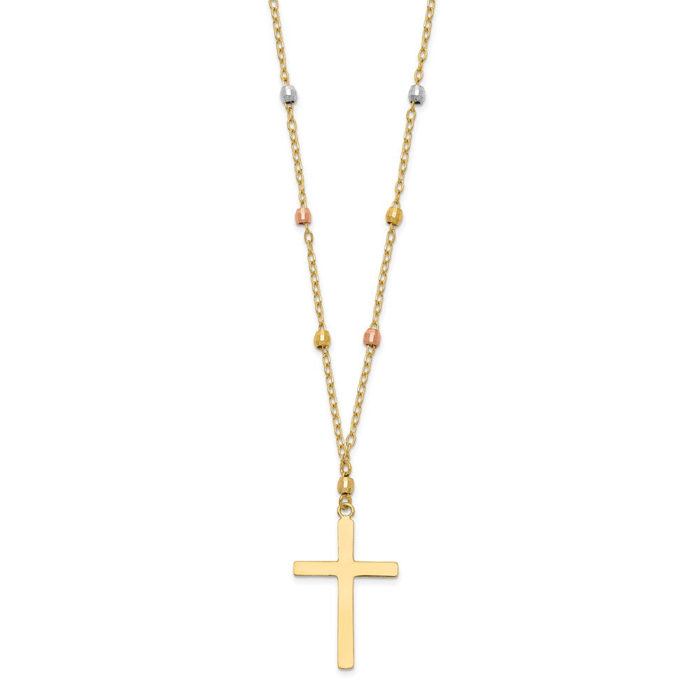 14K Tricolor Tri Colored Gold Diamantiert Gekugelt Kreuz Halskette