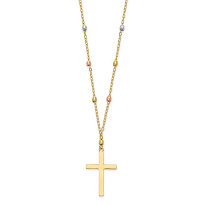 14K Tricolor Tri Colored Gold Diamantiert Gekugelt Kreuz Halskette