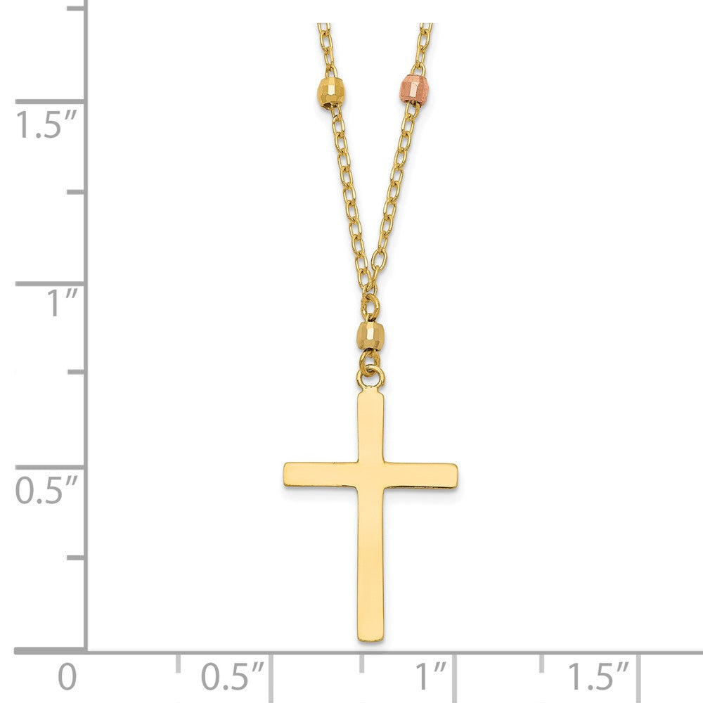14K Tricolor Tri Colored Gold Diamantiert Gekugelt Kreuz Halskette