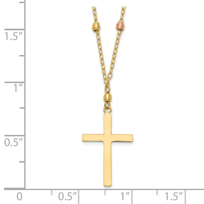 14K Tricolor Tri Colored Gold Diamantiert Gekugelt Kreuz Halskette