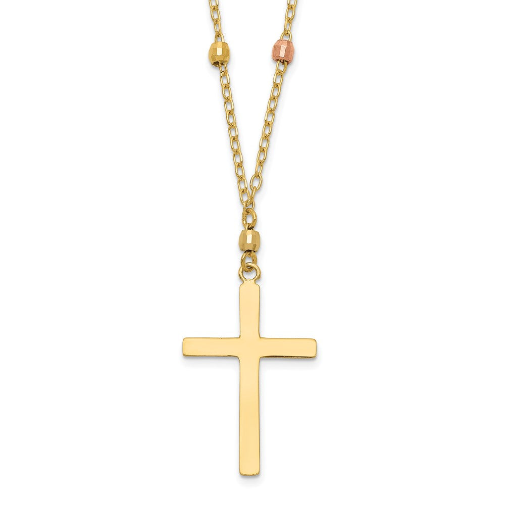 14K Tricolor Tri Colored Gold Diamantiert Gekugelt Kreuz Halskette