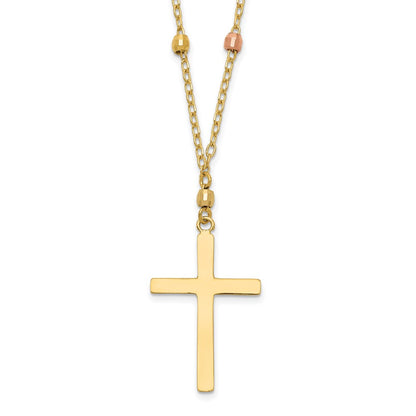 14K Tricolor Tri Colored Gold Diamantiert Gekugelt Kreuz Halskette