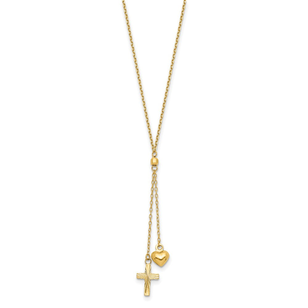 16.00 Zoll 14K Gewölbt Herz & Diamantiert Kreuz Abgestuft Kette mit 2 in Verlängerung Halskette