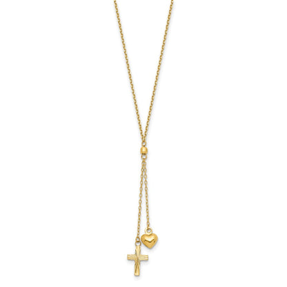 16.00 Zoll 14K Gewölbt Herz & Diamantiert Kreuz Abgestuft Kette mit 2 in Verlängerung Halskette