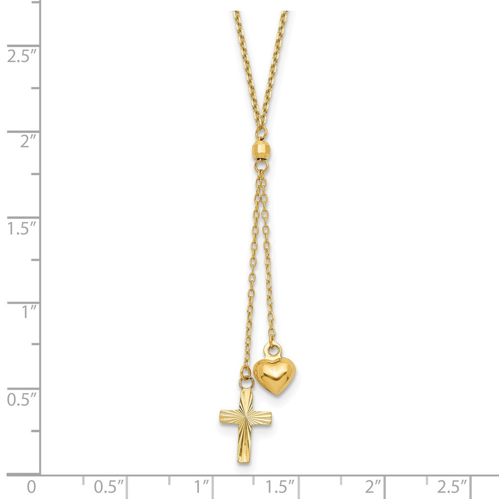 16.00 Zoll 14K Gewölbt Herz & Diamantiert Kreuz Abgestuft Kette mit 2 in Verlängerung Halskette