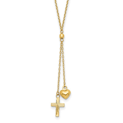16.00 Zoll 14K Gewölbt Herz & Diamantiert Kreuz Abgestuft Kette mit 2 in Verlängerung Halskette