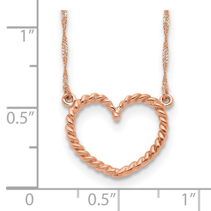 14K Roségold Poliert und Strukturiert Herz 17 Zoll Halskette