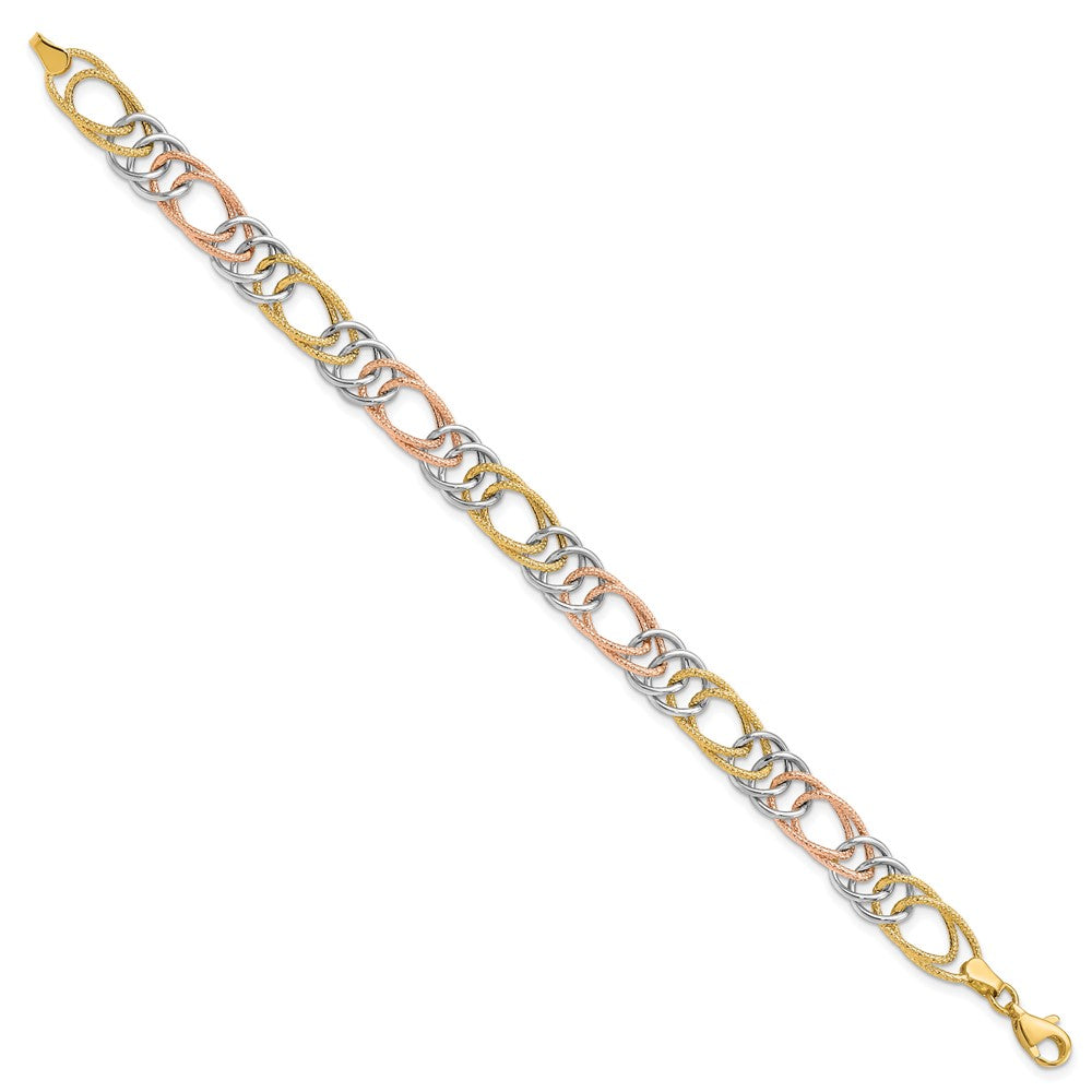 7.25 Zoll 14K Tricolor Poliert/textured Fantasie Doppelt Glieder Armband