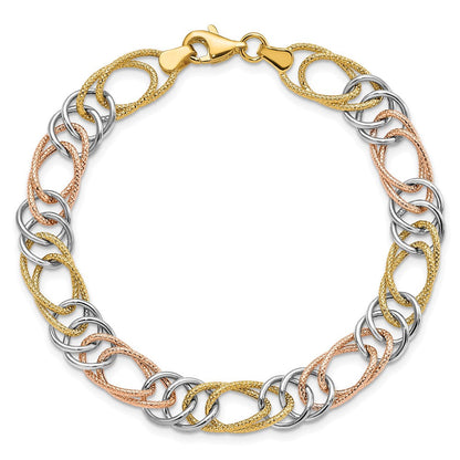 7.25 Zoll 14K Tricolor Poliert/textured Fantasie Doppelt Glieder Armband
