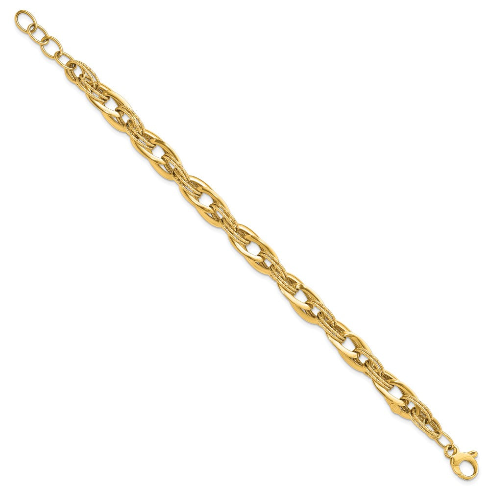 8 Zoll 14K Poliert und Strukturiert Fantasieglieder 8 Zoll Armband