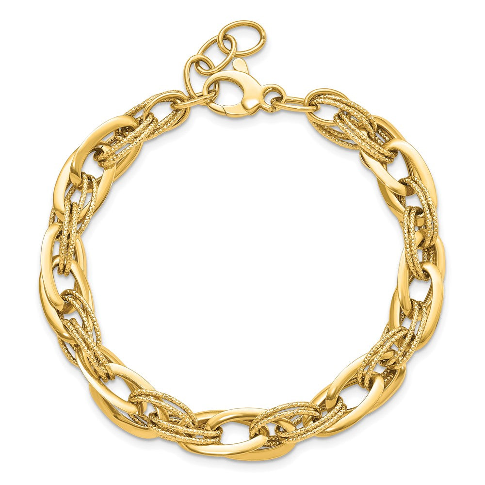 8 Zoll 14K Poliert und Strukturiert Fantasieglieder 8 Zoll Armband