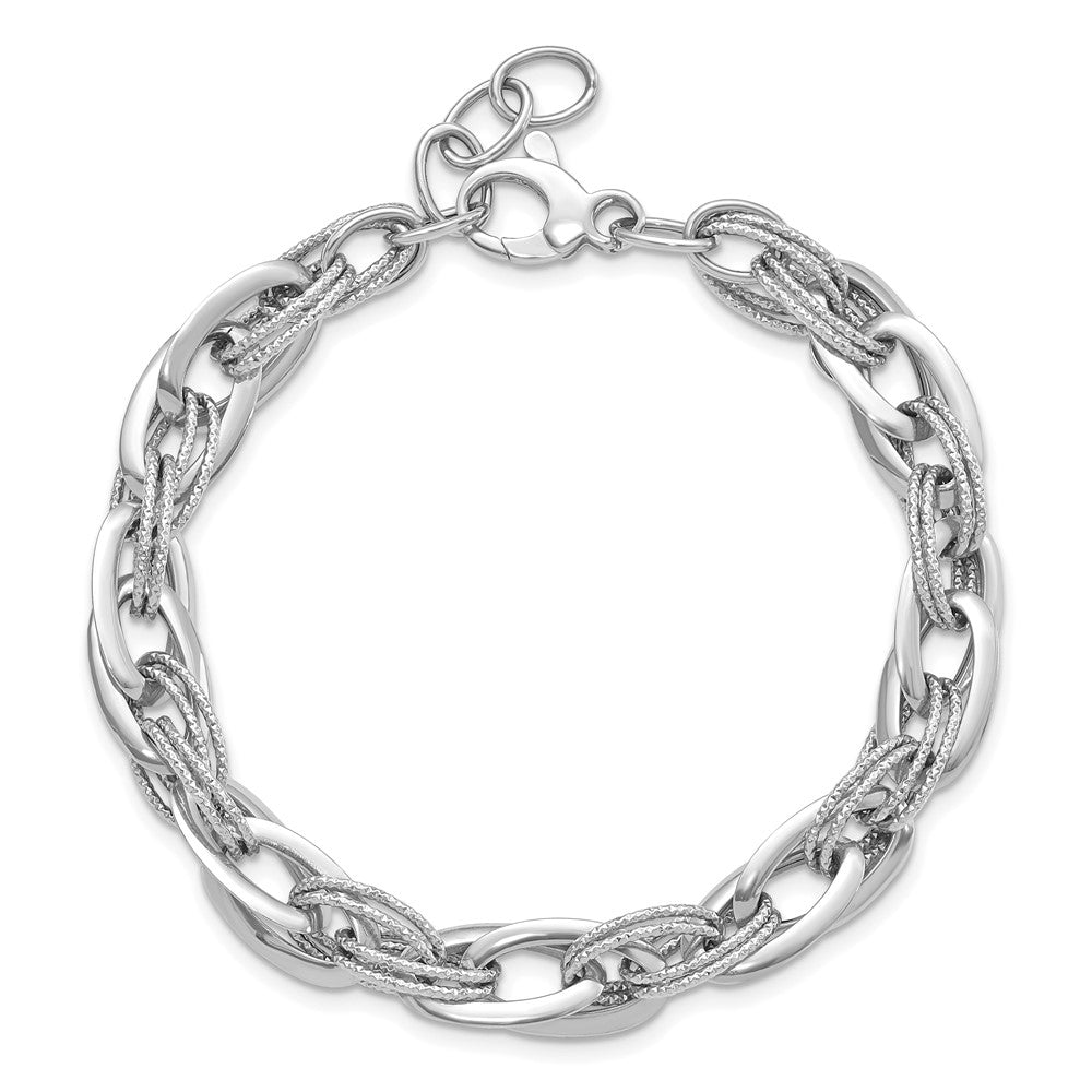 8 Zoll 14K Weißgold Poliert und Strukturiert Fantasieglieder 8 Zoll Armband