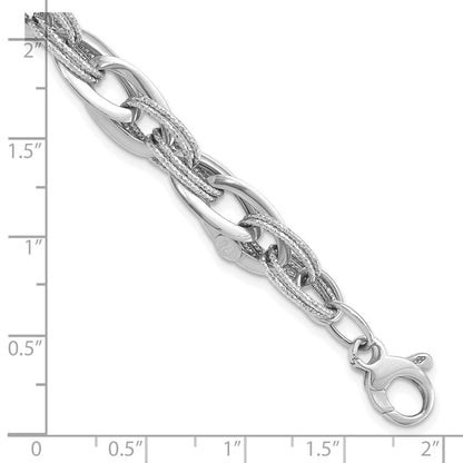 8 Zoll 14K Weißgold Poliert und Strukturiert Fantasieglieder 8 Zoll Armband