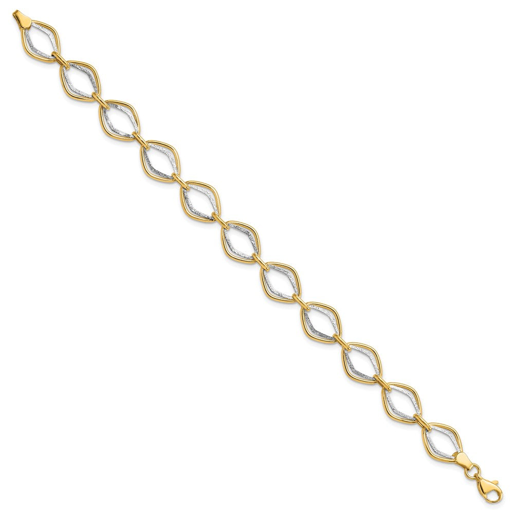 7.5 Zoll 14K Bicolor Poliert und Strukturiert Ovals Armband